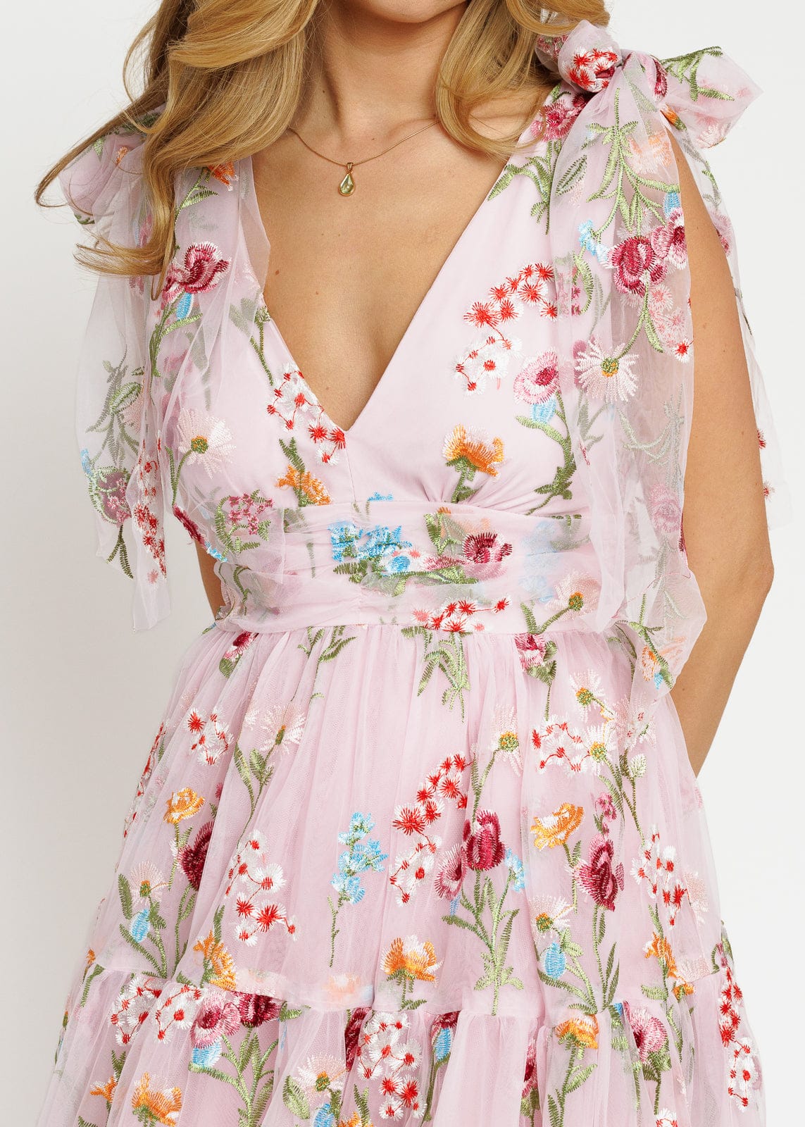 Margaret Floral Embroidered Midi Dress Pink JessaKae