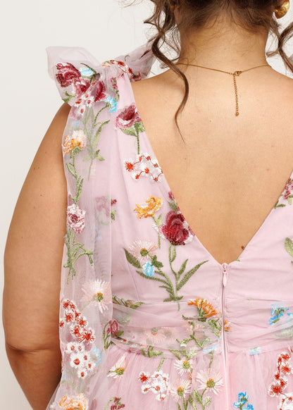 Margaret Floral Embroidered Midi Dress Pink JessaKae
