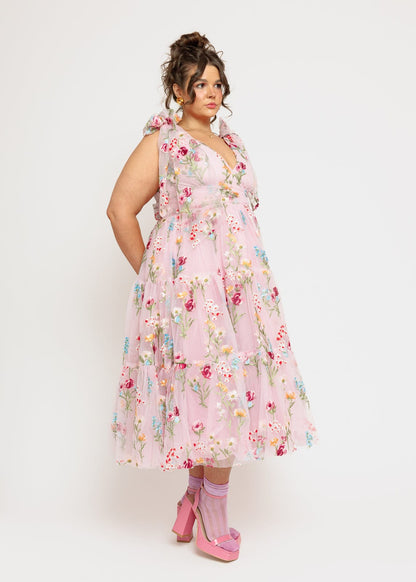 Margaret Floral Embroidered Midi Dress Pink JessaKae