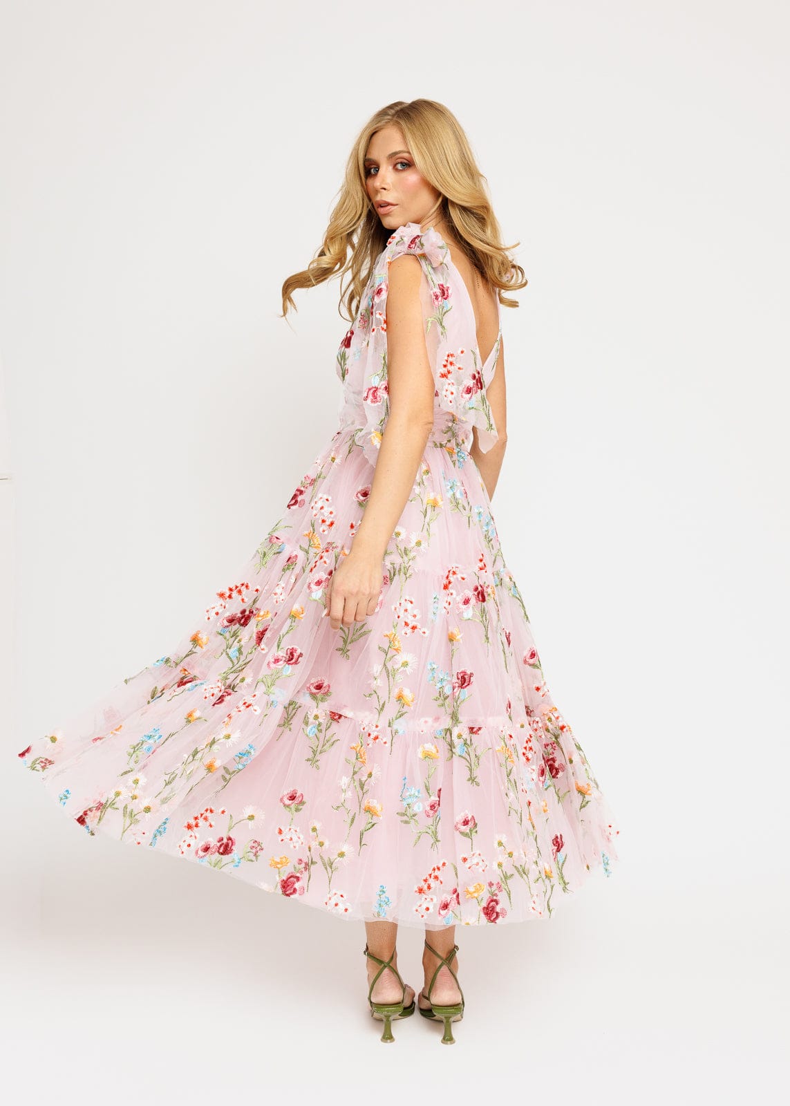 Margaret Floral Embroidered Midi Dress Pink JessaKae