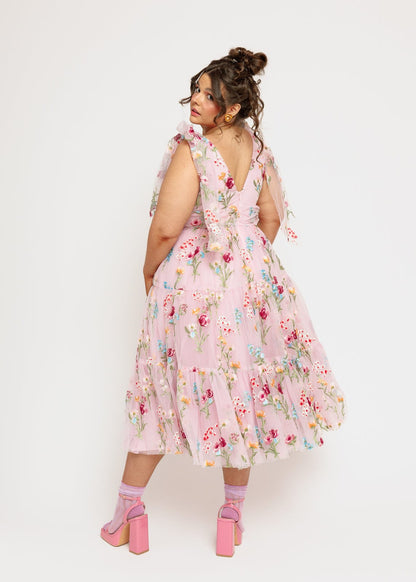 Margaret Floral Embroidered Midi Dress Pink JessaKae