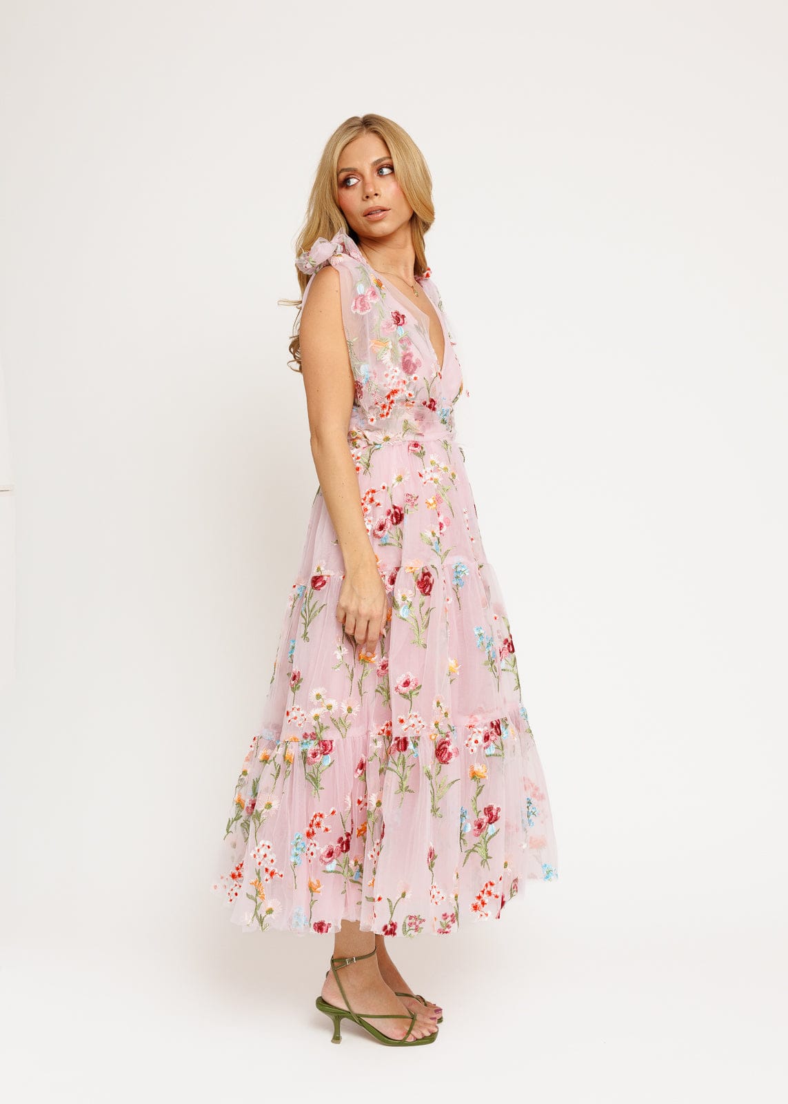 Margaret Floral Embroidered Midi Dress Pink JessaKae