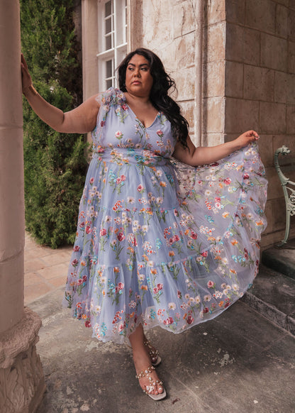 Margaret Floral Midi Dress Blue JessaKae