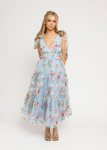 Margaret Floral Midi Dress Blue JessaKae