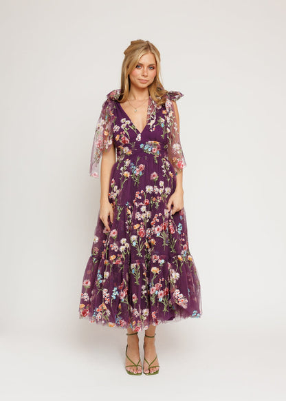 Margaret Floral Midi Dress Purple JessaKae