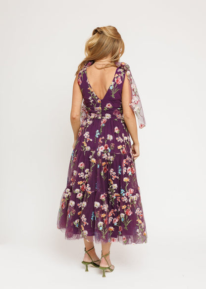 Margaret Floral Midi Dress Purple JessaKae