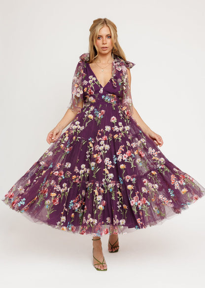 Margaret Floral Midi Dress Purple JessaKae