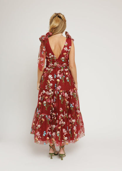 Margaret Floral Midi Dress Red JessaKae