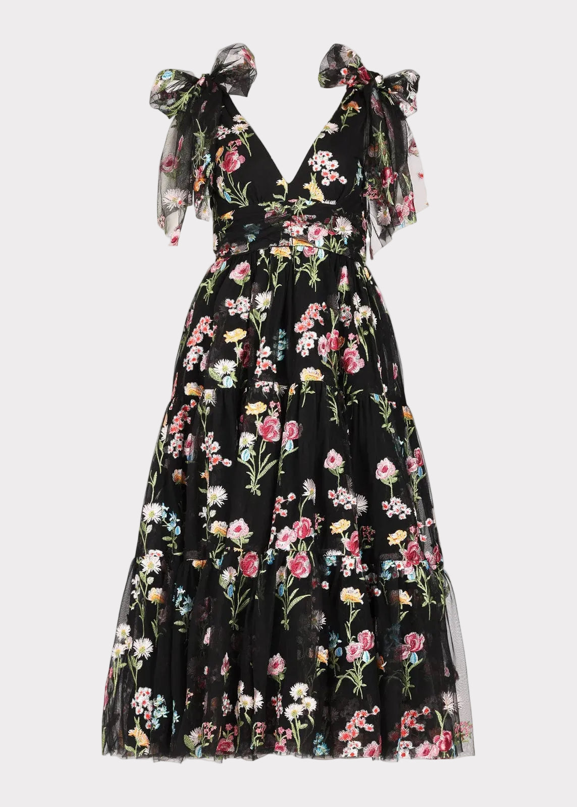 Margaret Floral Embroidered Midi Dress Black JessaKae