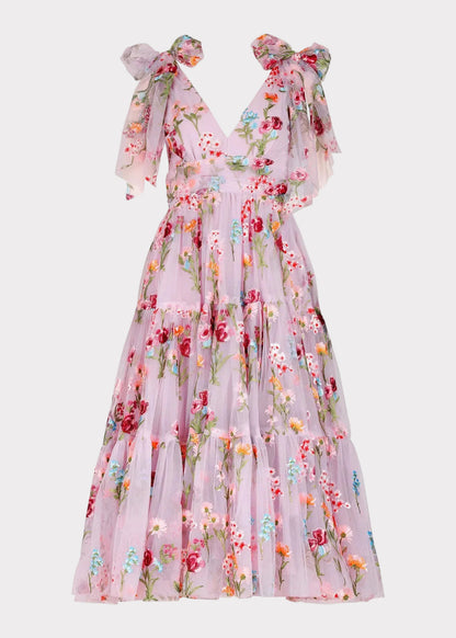 Margaret Floral Embroidered Midi Dress Pink JessaKae