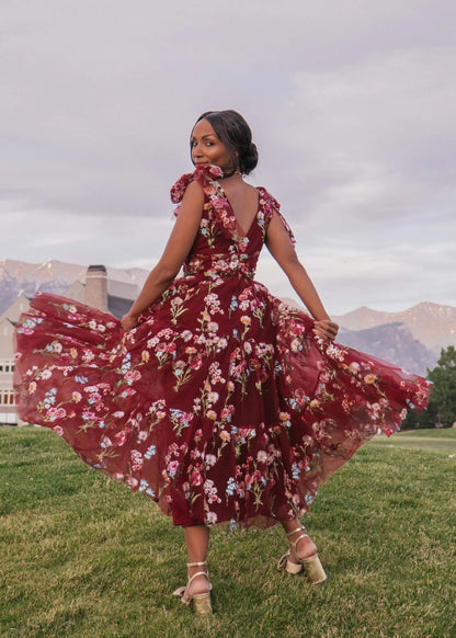 Margaret Floral Midi Dress Red JessaKae