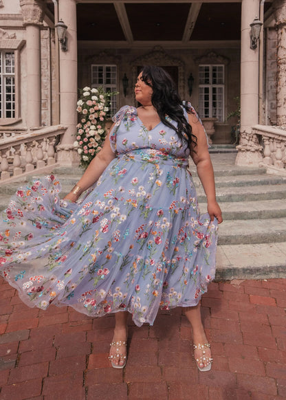 Margaret Floral Midi Dress Blue JessaKae