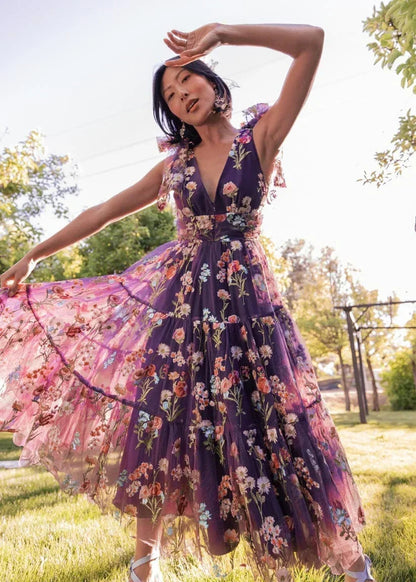 Margaret Floral Midi Dress Purple JessaKae