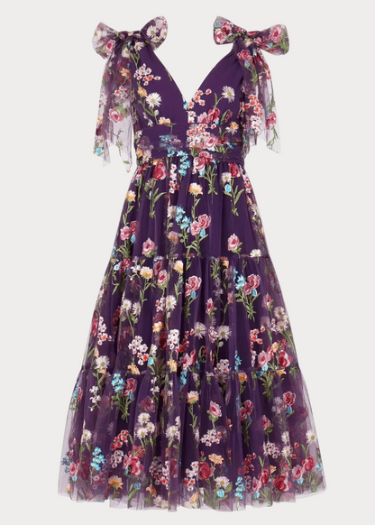 Margaret Floral Midi Dress Purple JessaKae