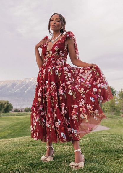 Margaret Floral Midi Dress Red JessaKae