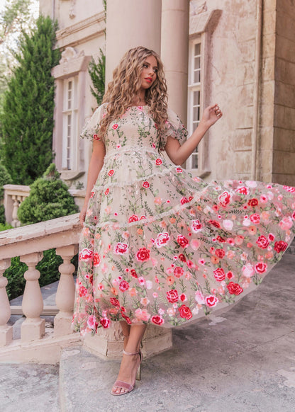 Rose Dress Midi - Cream JessaKae