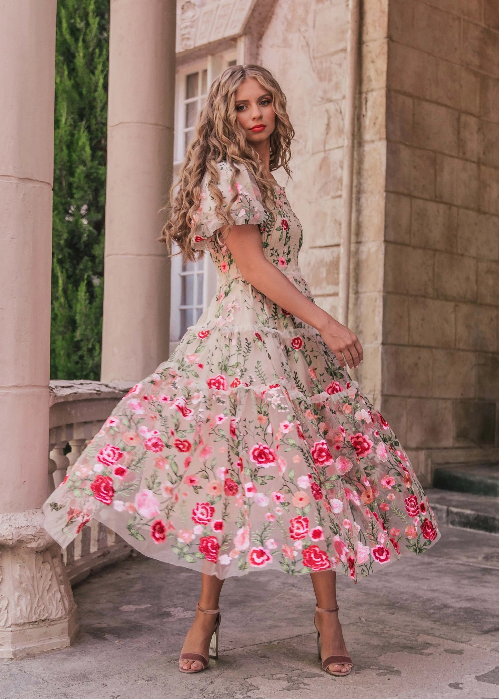 Rose Dress Midi - Cream JessaKae