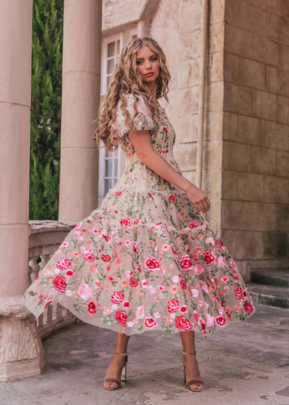 Rose Dress Midi - Cream JessaKae