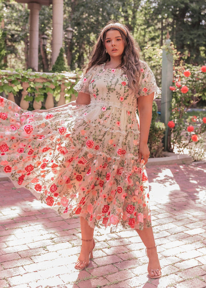 Rose Dress Midi - Cream JessaKae