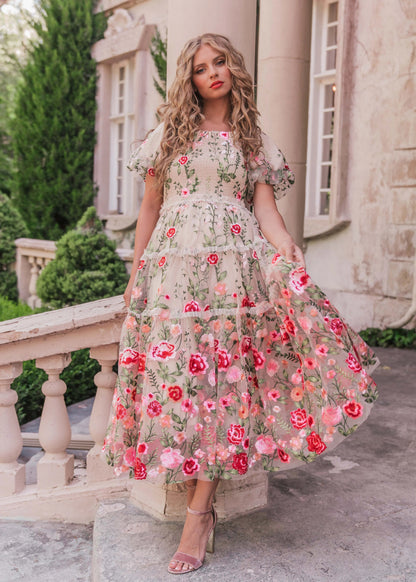 Rose Dress Midi - Cream JessaKae