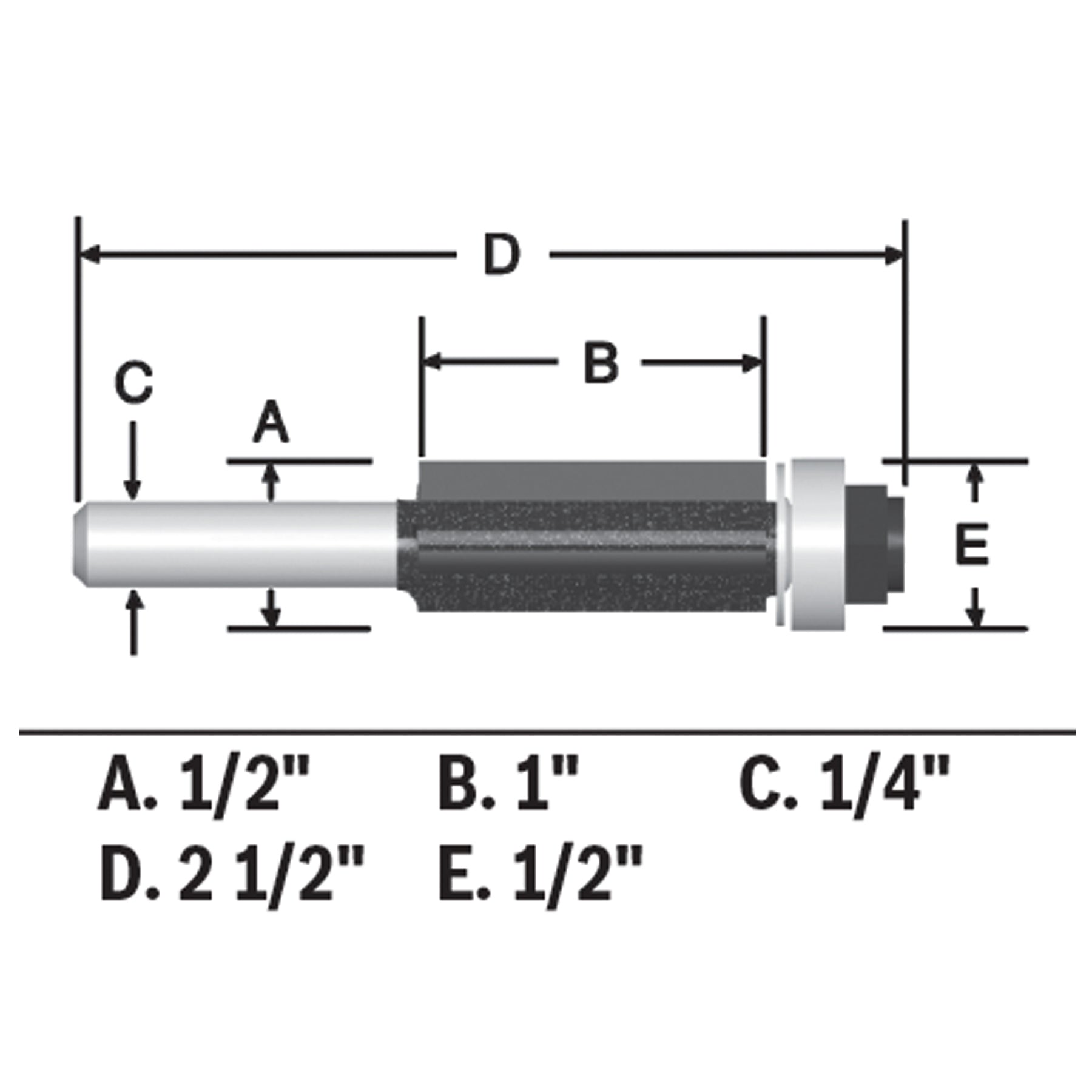 BOSCH 85266MC 1/2 In. x 1 In. Carbide-Tipped Double-Flute Flush Trim Router Bit VM Hardware