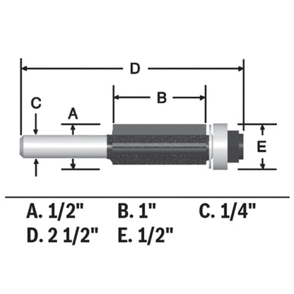BOSCH 85266MC 1/2 In. x 1 In. Carbide-Tipped Double-Flute Flush Trim Router Bit VM Hardware