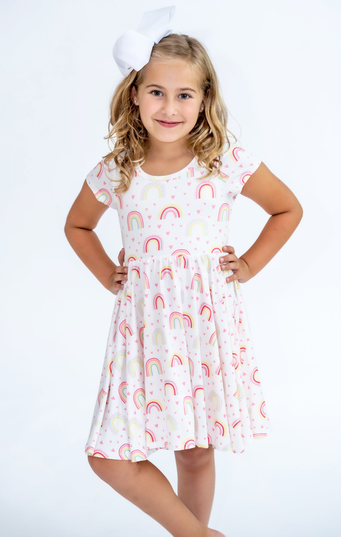 Golden Blooms - Girls Short Sleeve Bamboo Twirl Dress Charlies Project Kids