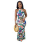 Women's Printed Sleeveless Round Neck Dress with Back Detail