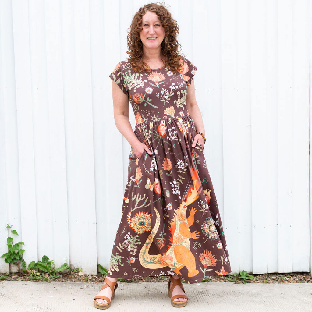 Adult "Beast Mode" Kaiju Monsters Cap Sleeve Maxi Dress With Pockets Princess Awesome & Boy Wonder