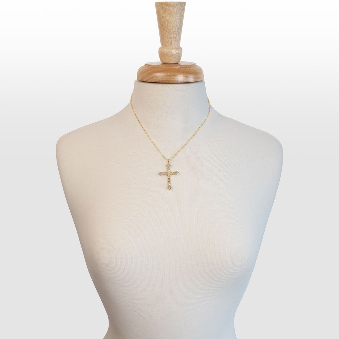 Keepsake - Moonstone Cross Necklace in Gold Urban-Equestrian