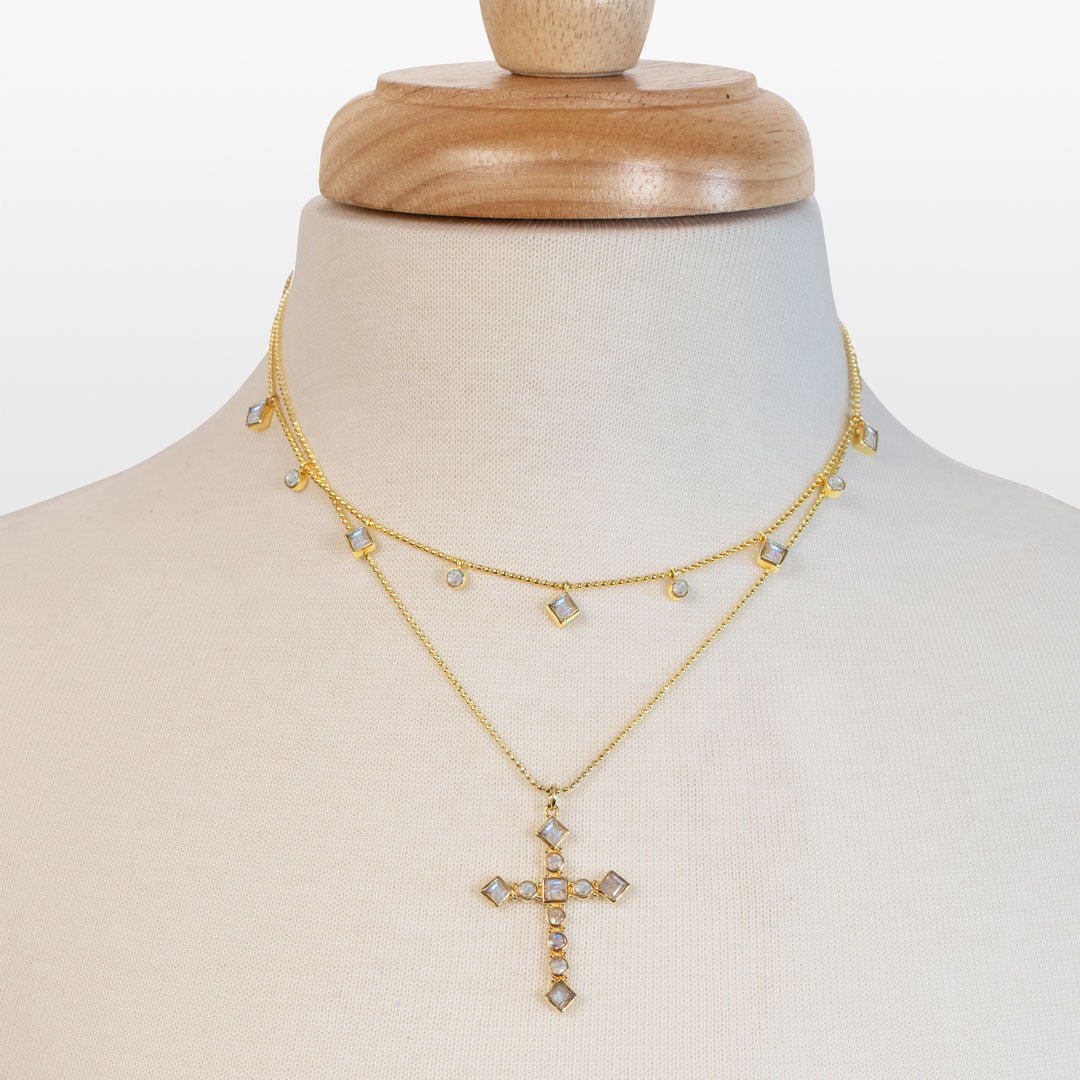Keepsake - Moonstone Cross Necklace in Gold Urban-Equestrian