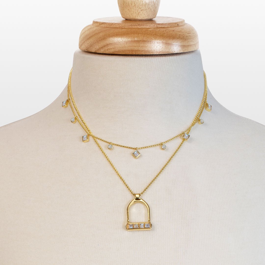 Keepsake - Moonstone Equestrian Riding Stirrup Necklace in Gold Urban-Equestrian