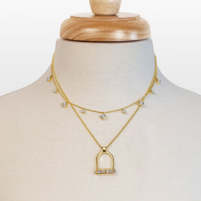 Keepsake - Moonstone Equestrian Riding Stirrup Necklace in Gold Urban-Equestrian