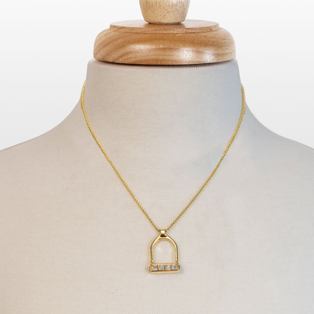 Keepsake - Moonstone Equestrian Riding Stirrup Necklace in Gold Urban-Equestrian