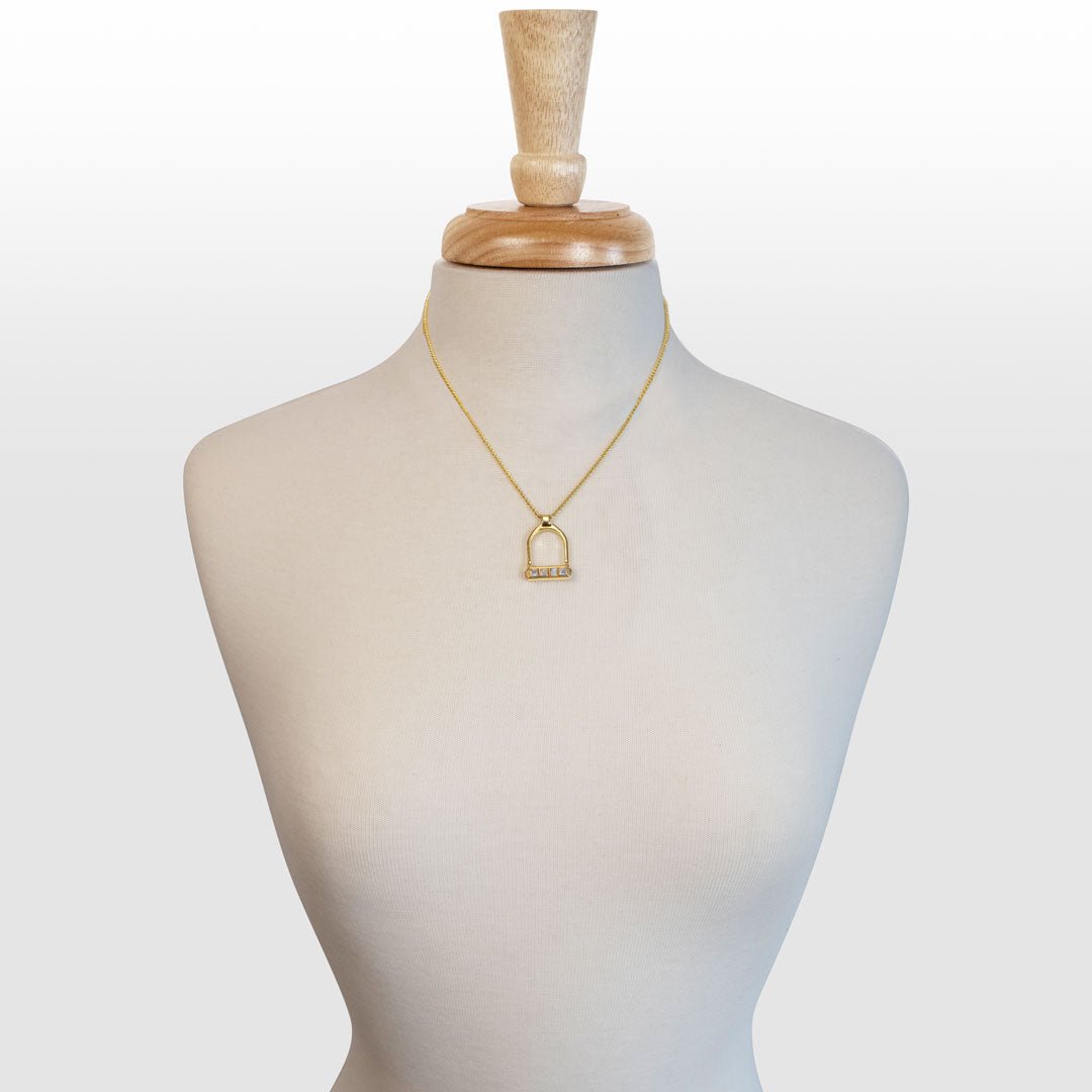 Keepsake - Moonstone Equestrian Riding Stirrup Necklace in Gold Urban-Equestrian