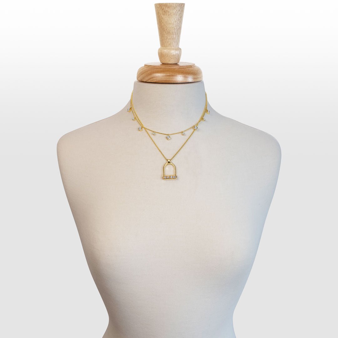Keepsake - Moonstone Equestrian Riding Stirrup Necklace in Gold Urban-Equestrian