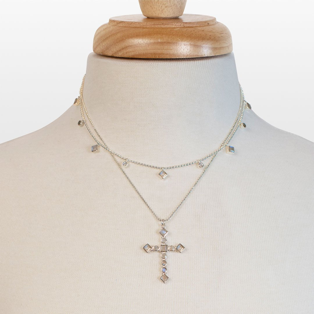 Keepsake - Moonstone Cross Necklace in Silver Urban-Equestrian