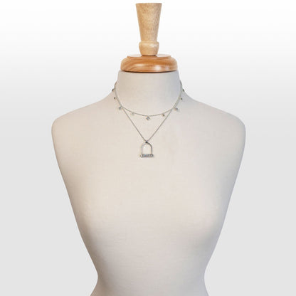 Keepsake - Moonstone Equestrian Riding Stirrup Necklace in Silver Urban-Equestrian