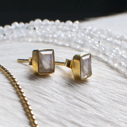 Keepsake - Facet Cut Moonstone and Sterling Silver Stud Earring Urban-Equestrian