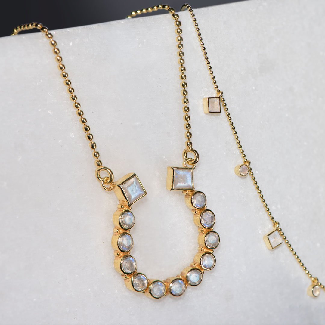 Keepsake - Moonstone Equestrian Horseshoe Necklace in Gold Urban-Equestrian