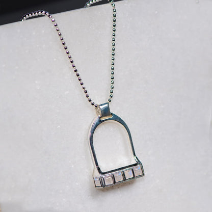 Keepsake - Moonstone Equestrian Riding Stirrup Necklace in Silver Urban-Equestrian