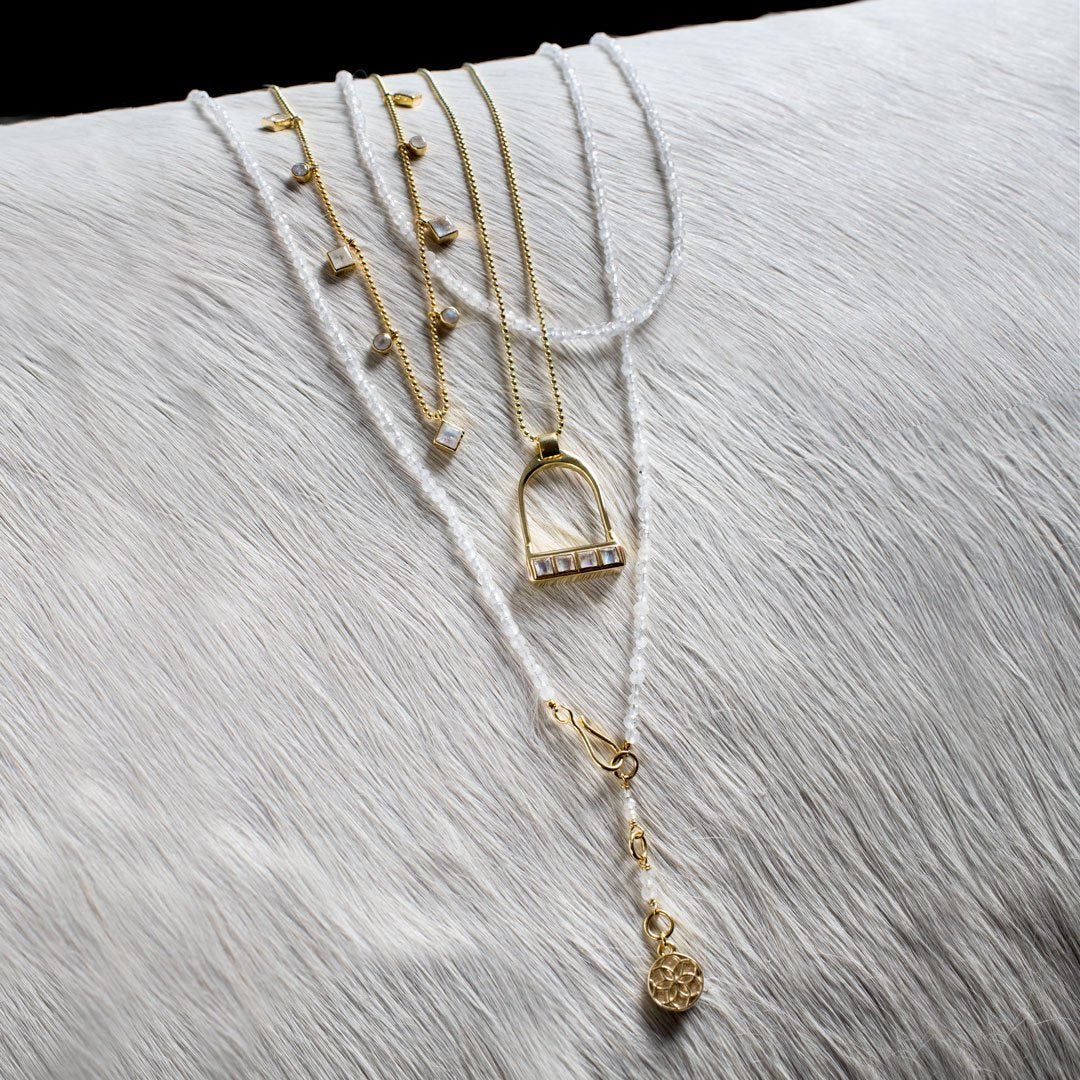 Keepsake - Moonstone Equestrian Riding Stirrup Necklace in Silver Urban-Equestrian