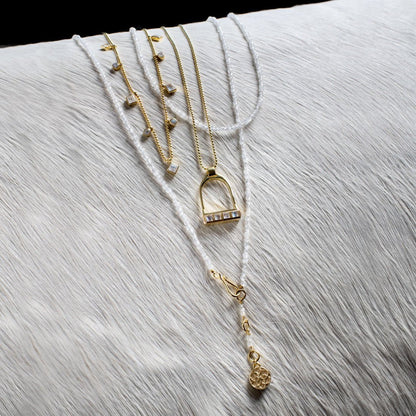 Keepsake - Moonstone Equestrian Riding Stirrup Necklace in Silver Urban-Equestrian