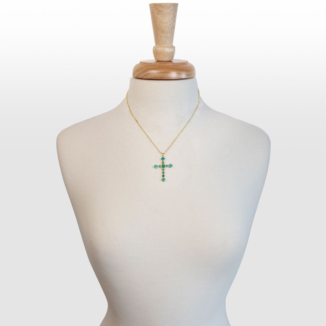 Keepsake - Turquoise Cross Necklace in Gold Urban-Equestrian