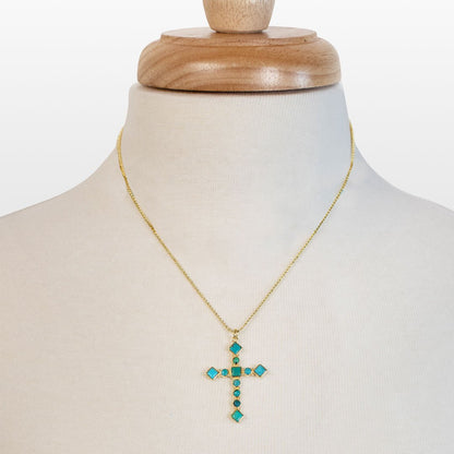 Keepsake - Turquoise Cross Necklace in Gold Urban-Equestrian