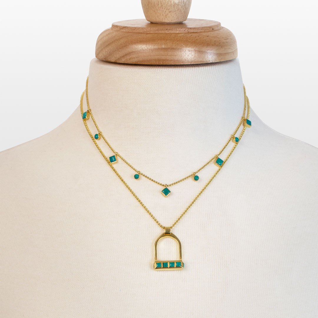 Keepsake - Turquoise Equestrian Riding Stirrup Necklace in Gold Urban-Equestrian
