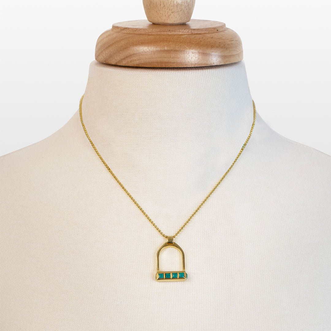 Keepsake - Turquoise Equestrian Riding Stirrup Necklace in Gold Urban-Equestrian