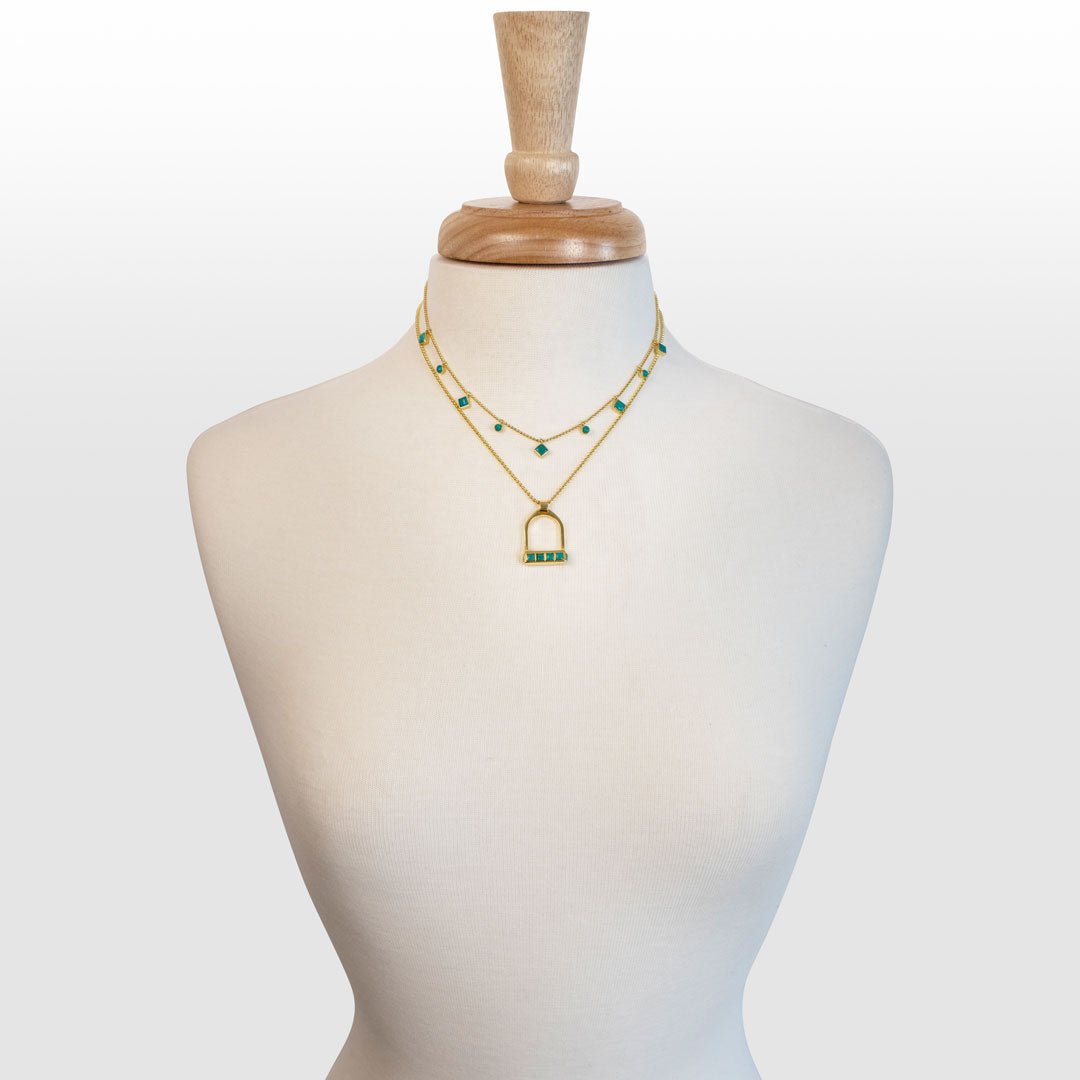 Keepsake - Turquoise Equestrian Riding Stirrup Necklace in Gold Urban-Equestrian