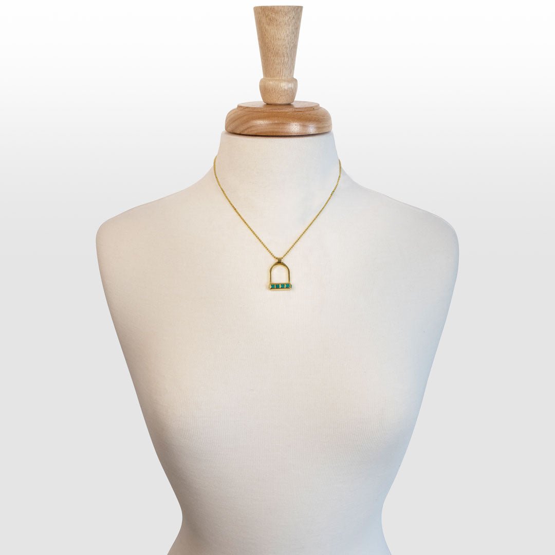 Keepsake - Turquoise Equestrian Riding Stirrup Necklace in Gold Urban-Equestrian