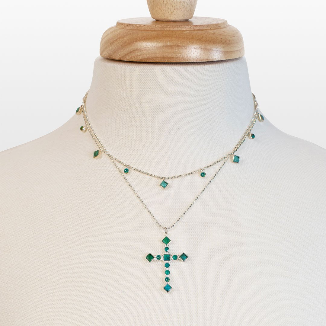 Keepsake - Turquoise Cross Necklace in Silver Urban-Equestrian